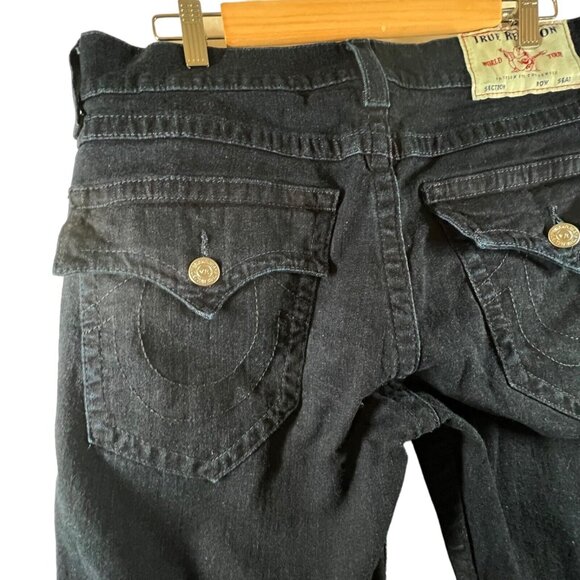 True Religion Rocco Relaxed Skinny Denim Jeans Dark Wash Sz 33 flap Pocket - Picture 7 of 14